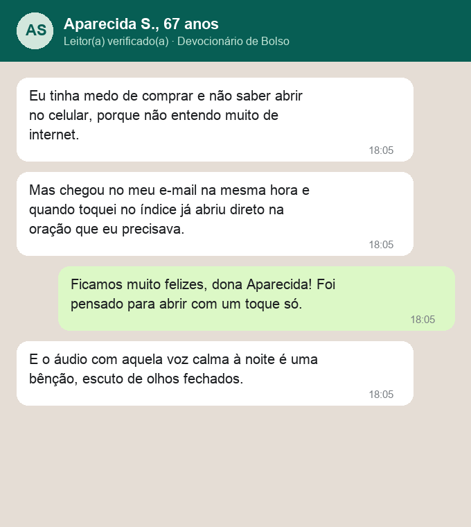 Relato no WhatsApp de Seu Carlos sobre a versão impressa A5 na cabeceira