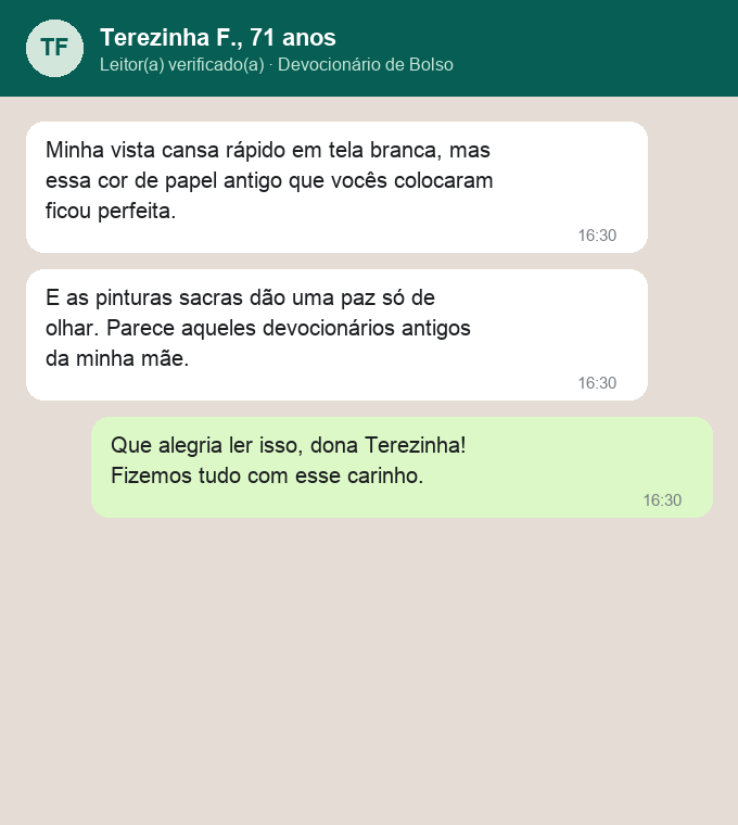 Relato no WhatsApp de Dona Rosa sobre o Pilar 1 pela restauração do casamento